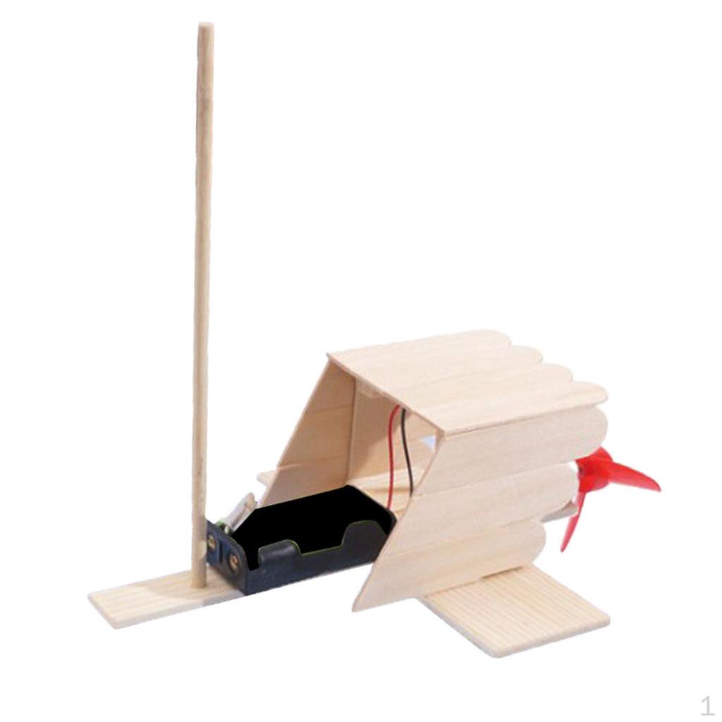 wood Electric Handmade Boat Model Kits Wind Power Physical Science Experiment Creative