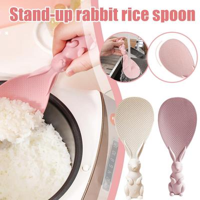 2/1PCS Straw Rabbit Spoon Can Stand Up Rabbit Rice Rice Creative Cartoon Spatula Cooker Rice Ri Y7O8