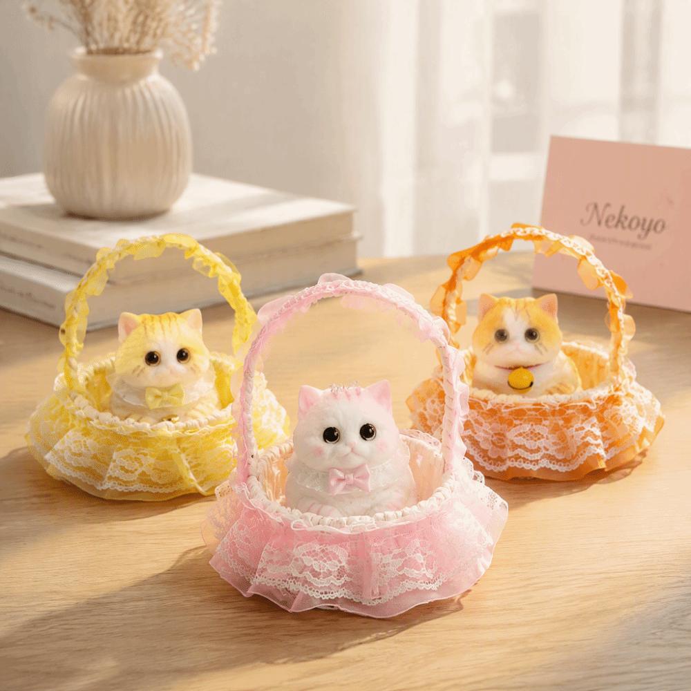 Slow Rebound Cat Fidget Toy with Flower Basket Cat Squishy Toy Aesthetic Cat Squeeze Toy Adult