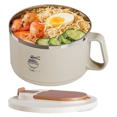 Lunch Bowl Double-Layer Anti-Scald Lunch Box With Tableware Lid Stainless Steel Lunch Bowl Large Capacity Can Drain Ramen Bowl