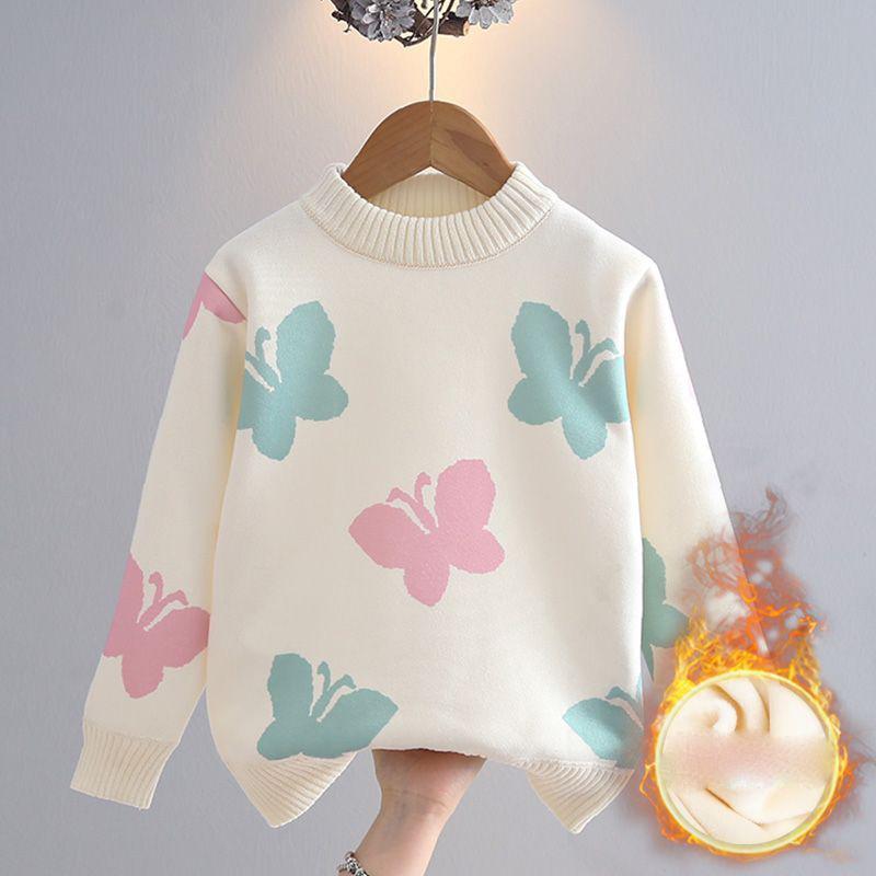 Girls' Sweater Thickened Autumn Winter Fashionable Versatile Children's Knitted Sweater Girls' Top Sweet and Cute