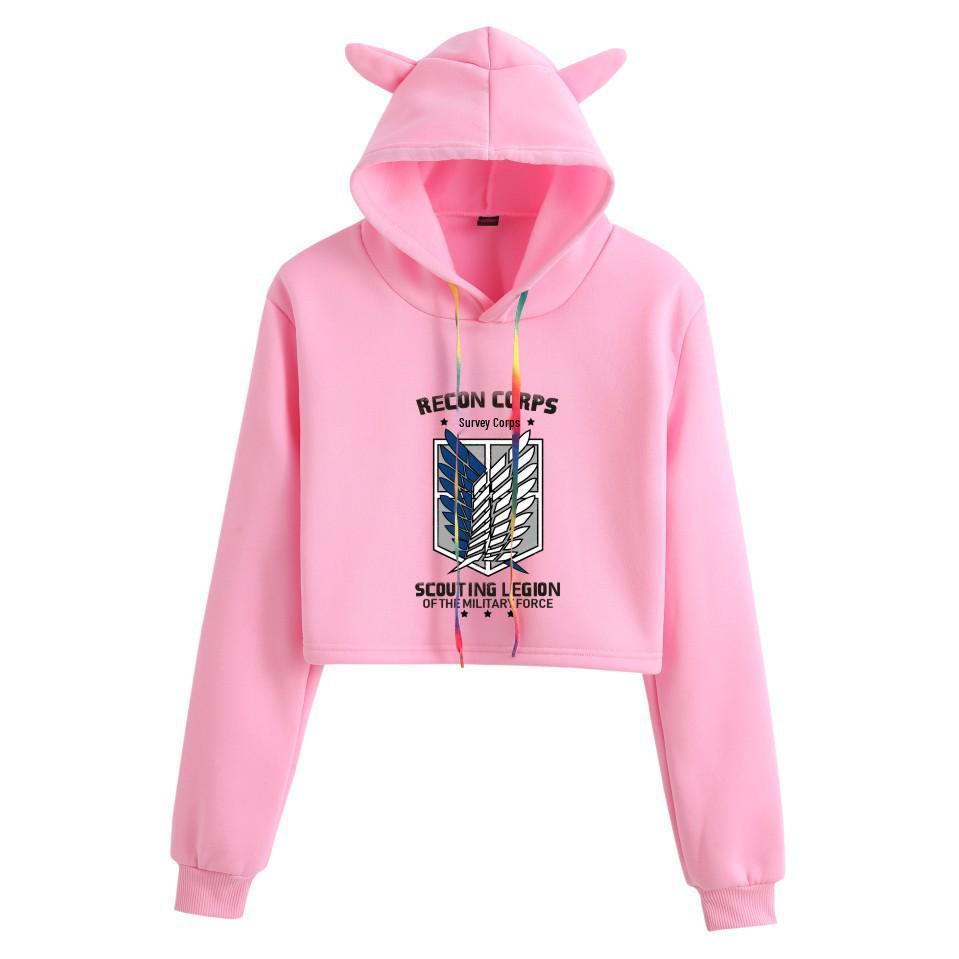 Attack on Titan Women's Cropped Hoodie with Cat Ears - Mikasa & Eren Wings of Freedom Anime Merchandise