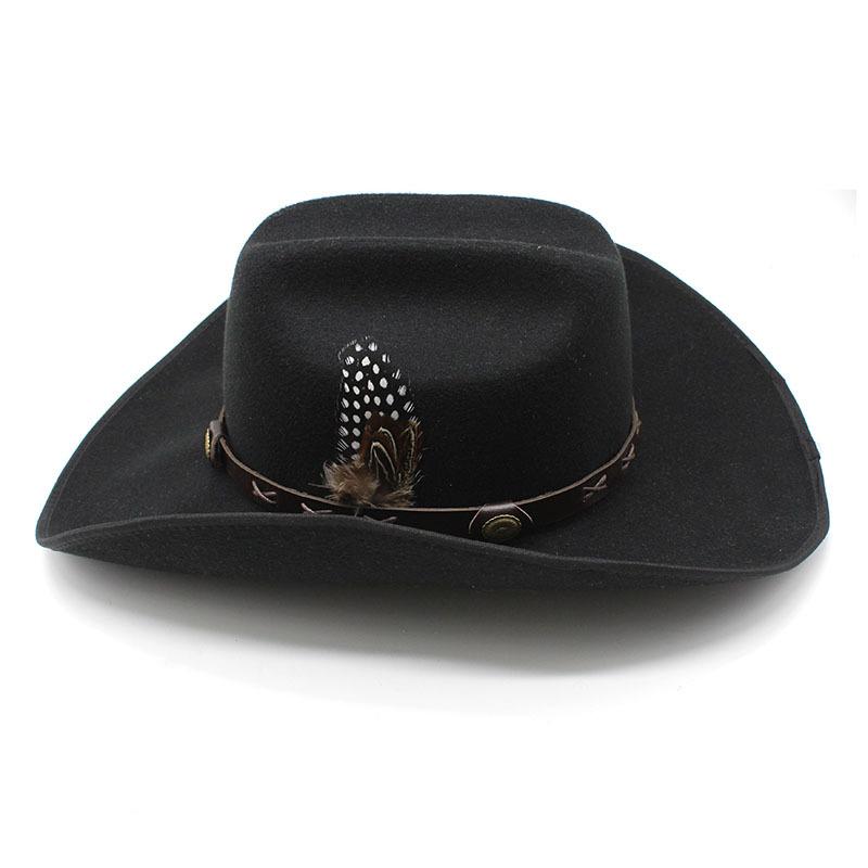 Ull svart og hvit 9,5 cm langs hemming topphattfjær Western cowboyhatt ridehatt herre og kvinner fritid
