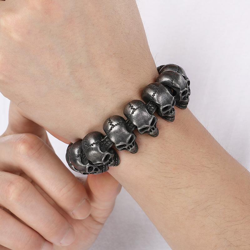 Hip Hop Edelstahl Totenkopf Schweres Armband Herren Gothic Glänzend Großer Totenkopf Accessoires 24mm Massiv Personalisierter Schmuck Geschenk