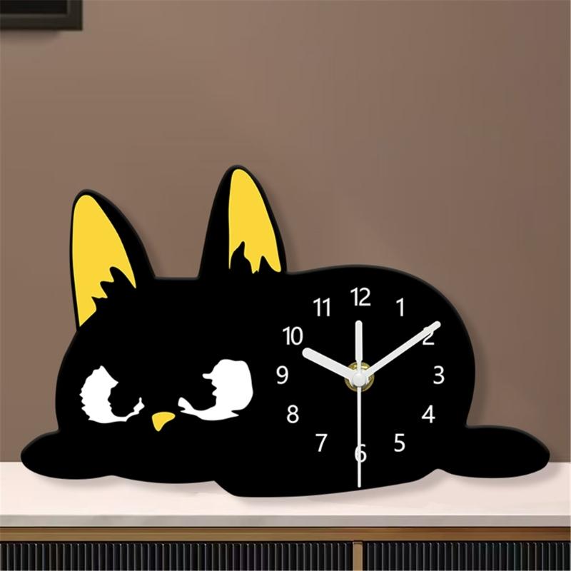 Small Cats Desk Clock Decorative Table Clocks None Ticking Silents Clock Analog Clocks for Nursery Living Room Bedroom