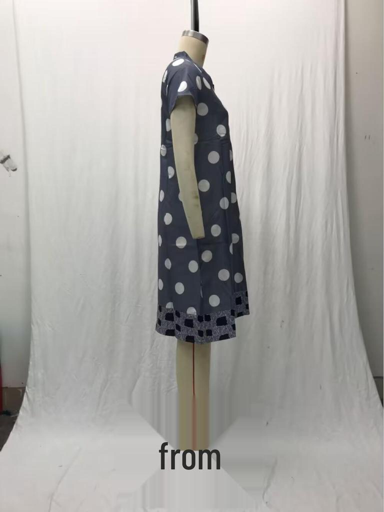 2025 Spring/Summer Polka Dot V-Neck Midi Dress - European & American Women's Fashion
