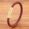 QIKU Fashion Mens Braided Leather Bracelet Black/Brown/Red Stainless Steel Retro Simple Bangle Jewelry Christmas Gift