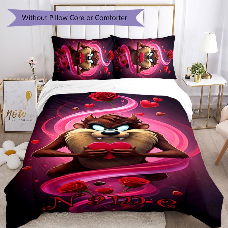 3pcs Custom Name Taz-Mania Bedding Set Duvet Cover Closure Includes 1 Duvet Cover & 2 Pillowcases for All Seasons Bedroom Decor