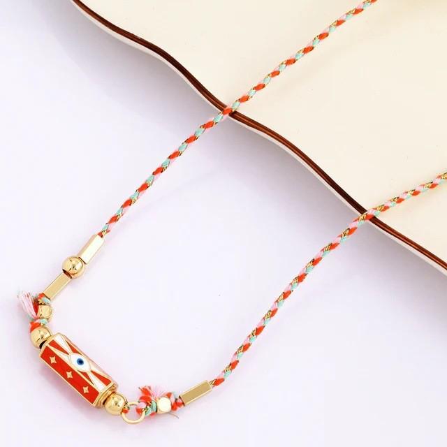Vintage Graffiti Alphabet Necklace For Women With Copper Geometric Pendant And Colorful Cord
