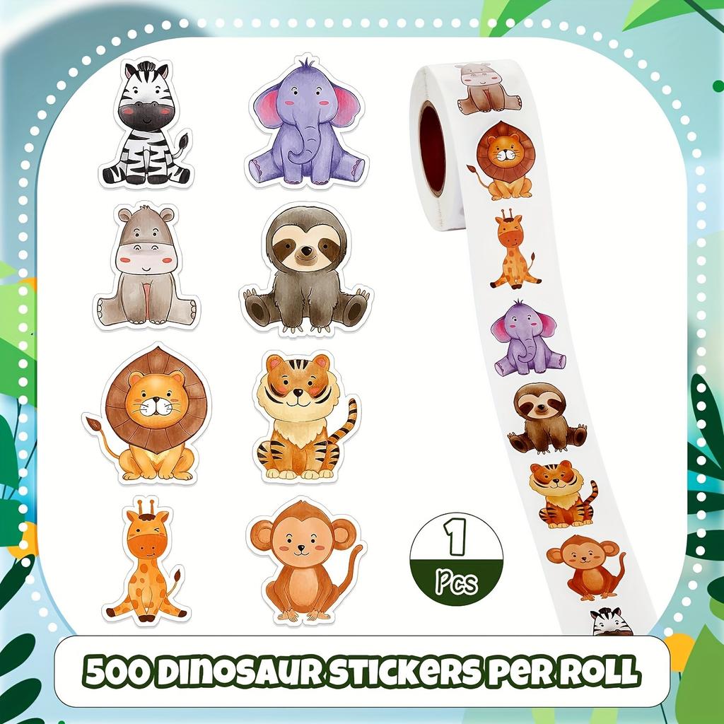 Animal Stickers with, Elephant, Giraffe, , Hippo, Cheetah, , Monkey, Rhino, Antelope & Meerkat - Cute Party Favors, Supplies, Scrapbook Labels