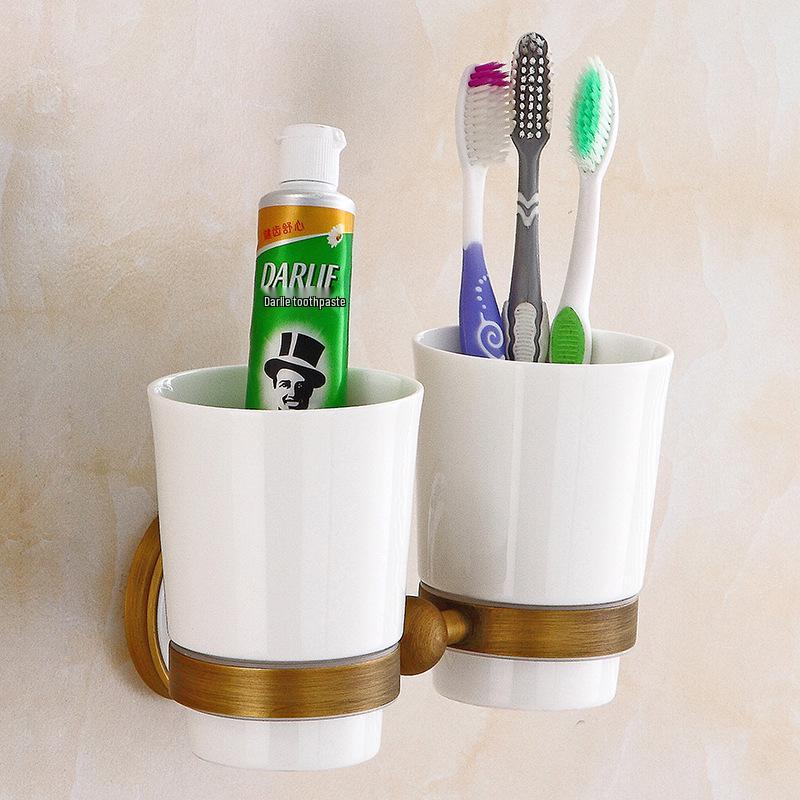 European Antique Brass Double Towel Bar & Shelf Set