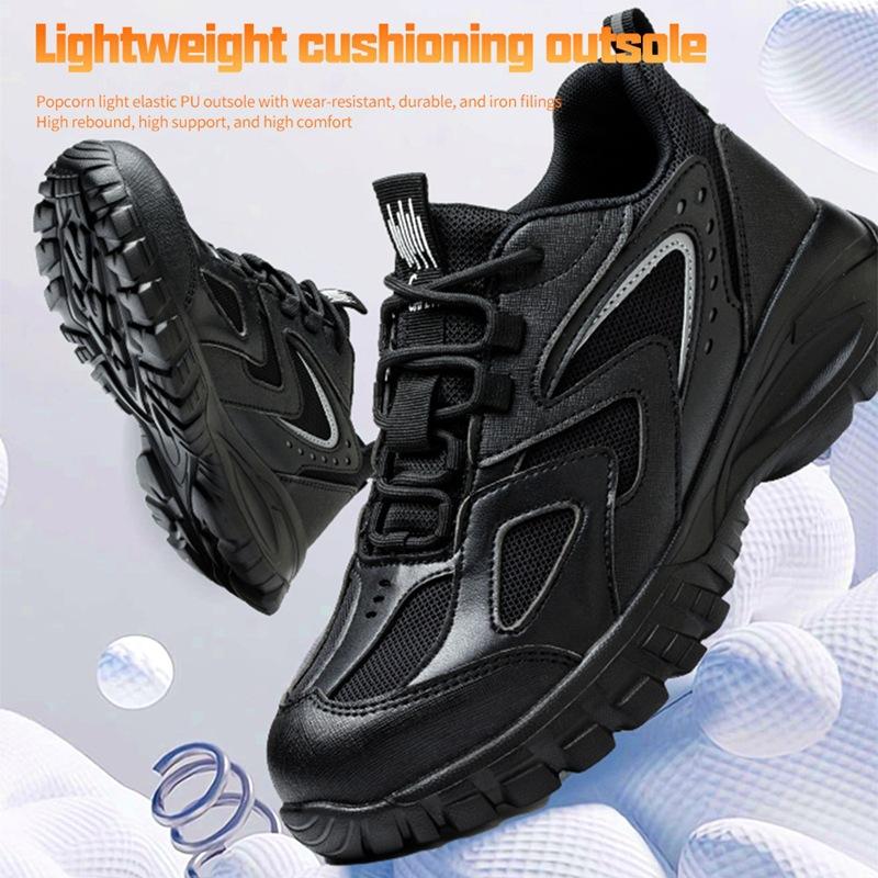 

Labor insurance shoes, non-slip, non-smashing and anti-piercing summer safety shoes, flying woven cowhide breathable men s shoes 48 чёрный