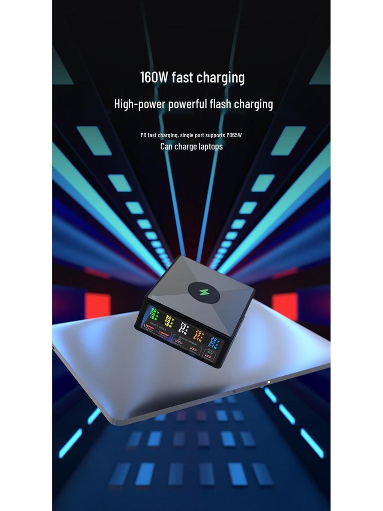 160W Multi-Port Wireless Charging Station with Digital Display for Phones & Tablets