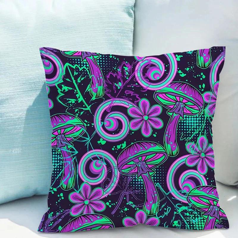 Bed Pillowcases for Pillows Fluorescent Mushroom Cushions Double-sided Printing Pillowcase 45*45 Cushion Covers 45x45 Cover Sofa