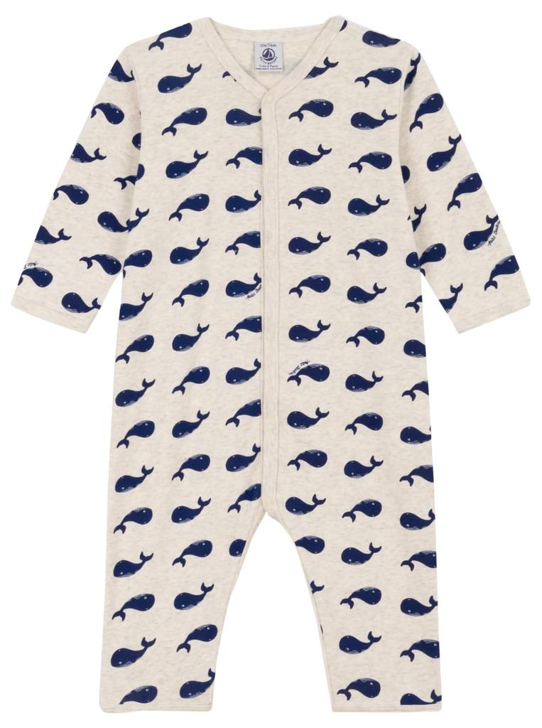 Printed Footless Romper A09M1 3 months 60cm [Petit Bateau] Beige/Navy