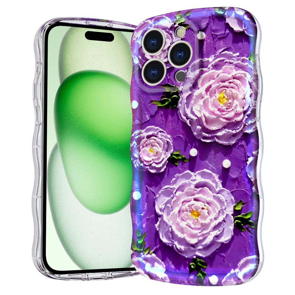 

For iPhone 15 Pro Magnetic Case Wave Edge Glitter TPU Phone Back Cover D