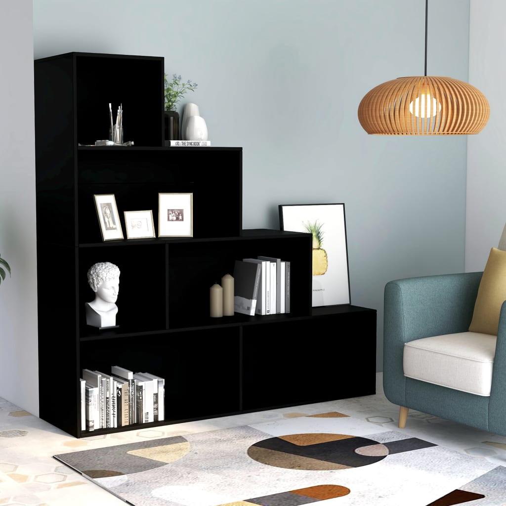 Bookshelf Room Divider Black 155 x 24 x 160 cm Engineered Wood