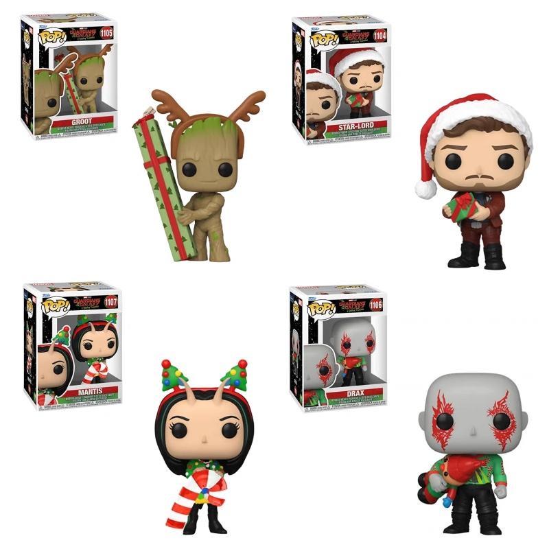 Marvel Guardians Of The Galaxy Christmas Edition Funko Pop Figures Star-lord Groot Drax Mantis 10cm Height