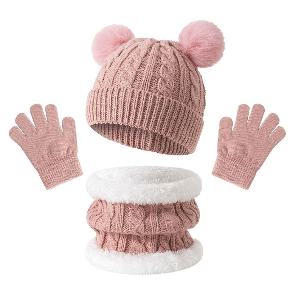 3Pcs/Set Plush Children Scarf Hat Gloves Set Winter Bonnet Gloves Kits Knitted Hats Scarfs  Outdoor