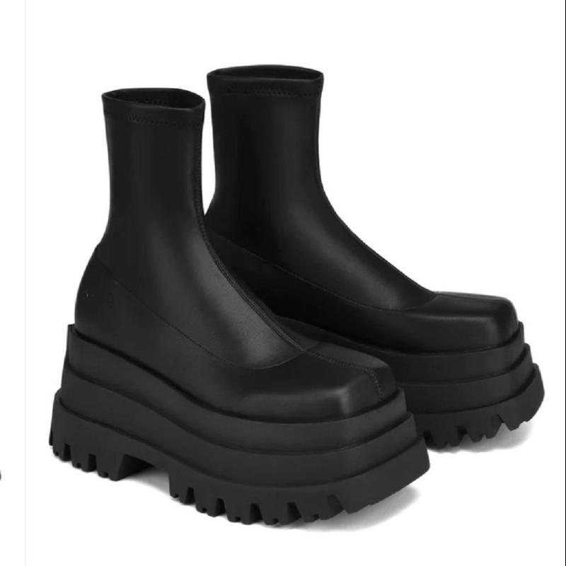 Dámské kotníkové boty Nová móda Platforma Vysoké podpatky Platforma Hrubý podpatek Strečové Černé Červené Strečové boty Společenské boty