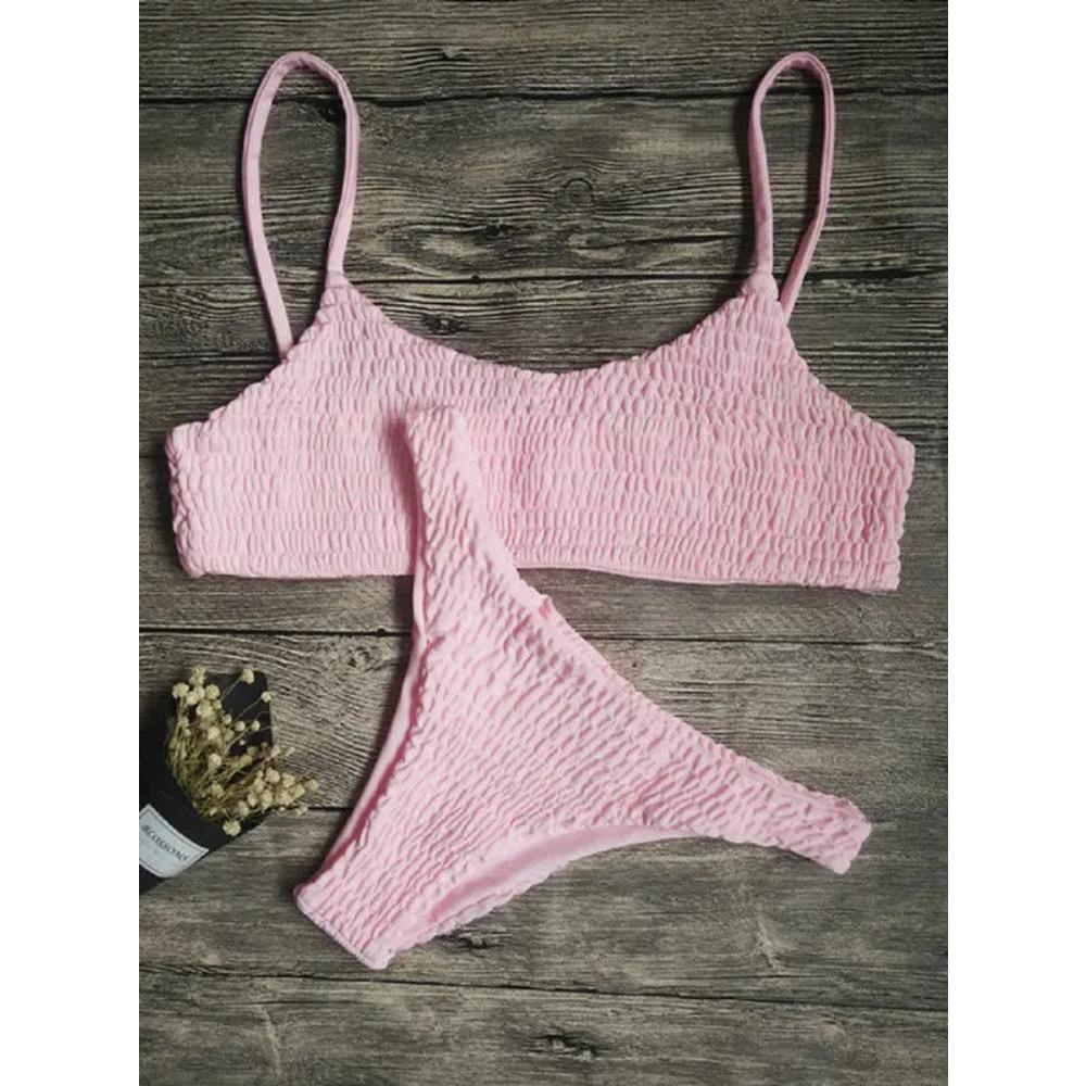Sexy Women Push-up Padded Bra Bikini Set Pleated Swimsuit Swimwear Swimming Beach Bathing Costume Bikini Set