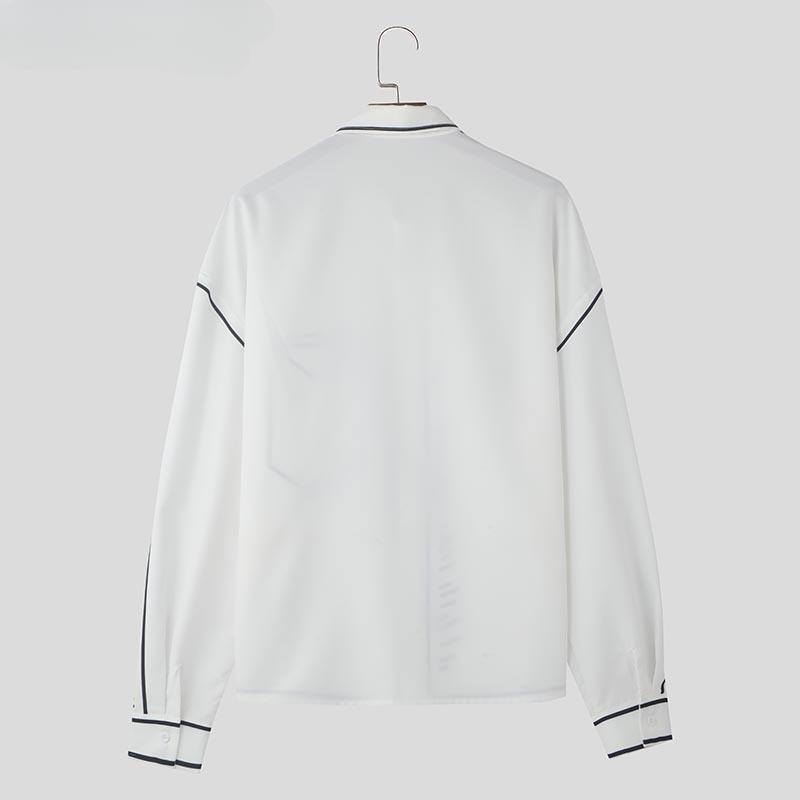 Nadměrná jarní pánská košile s dlouhým rukávem, klopou, kresleným potiskem, ležérní topy