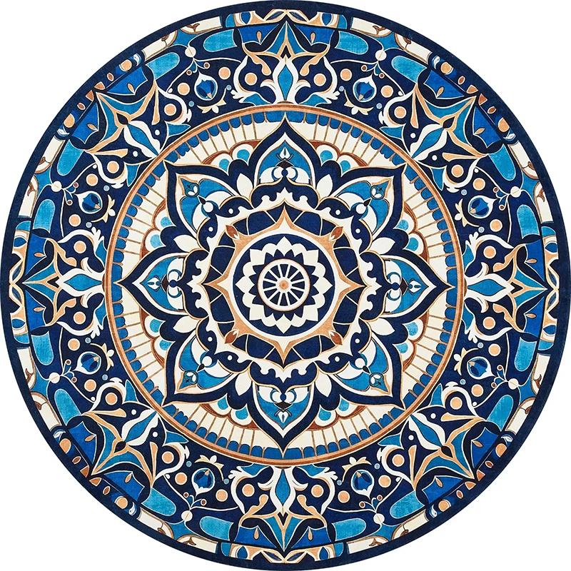 Round Living Room Carpet Machine Washable Foldable Rug Soft Comfortable Non-slip Bedroom Floor Mat Retro Style Home Decor Rugs