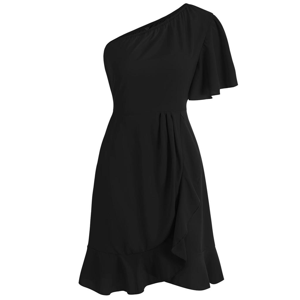 Woman Bodycon Lotus Dress Summer Fashion Short Sleeve One Shoulder Party Mini Dresses Casual Female Boho Beach Dress