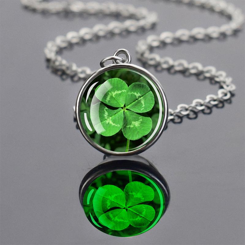 Luminous Four-Leaf Clover Glass Pendant Necklace - Lucky Student Accessory
