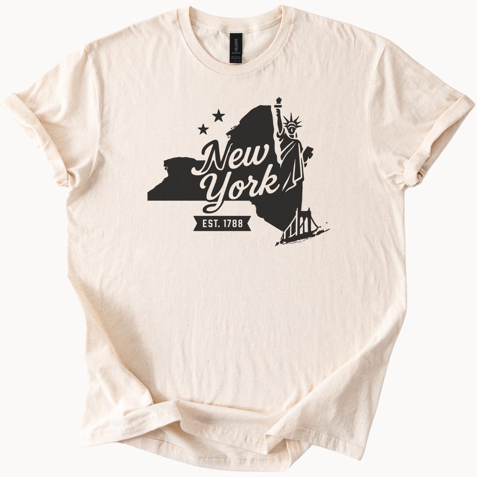 New York State Graphic T Shirt Statue of Liberty Outline New York Established 1788 Skyline Art New York Map Tee Travel Souvenir Shirt 140