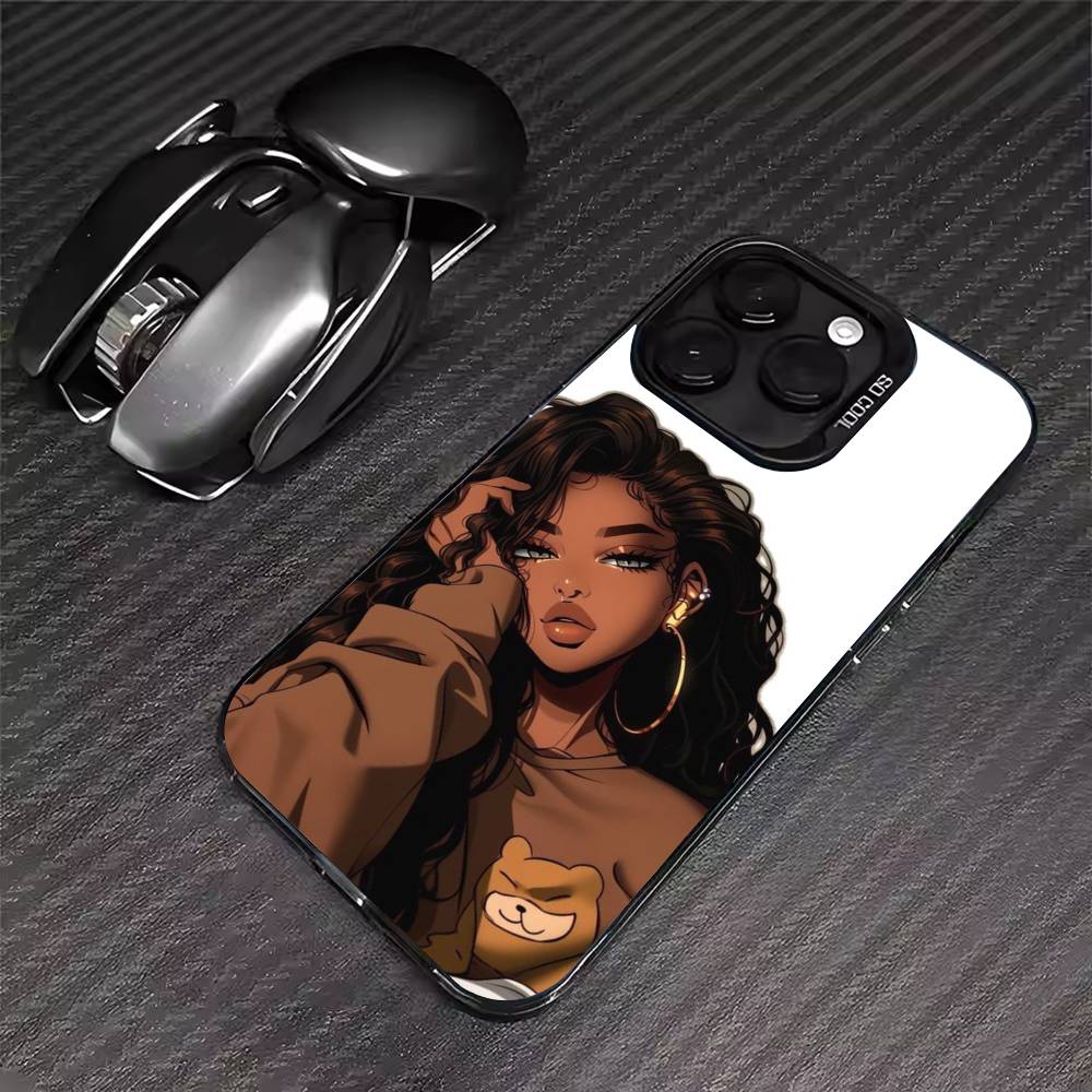 

Afro Black Girls Cartoon Phone Case For iPhone 17 16 15 14 13 12 11 Pro Max XS Max 7 8 Plus Shockproof Silicone Matte Cover iPhone16PROMAX
