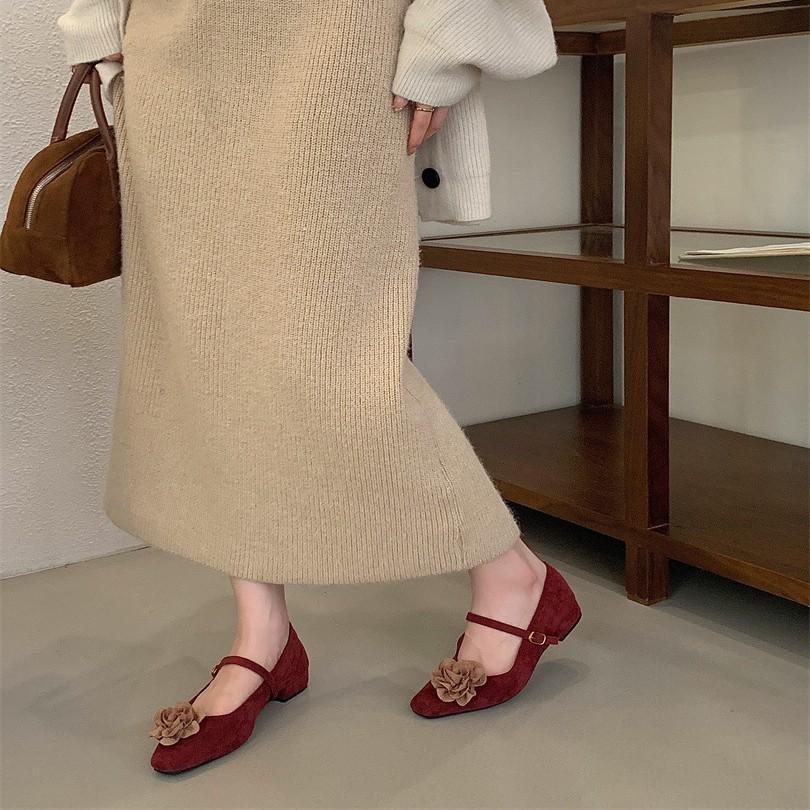 Ballet Fairy Suede Round Head Shallow Mouth Inner Height Increase Single Shoes Spring and Autumn Flat Bottom Mary Jane Women's Shoes