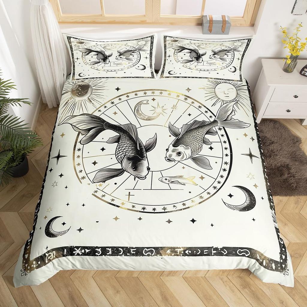 Comforter Gemini Kingboho Starry Constellations Astrology Zodiac Comforter Mandala Flower Neon Blue Glitter Bedding Set