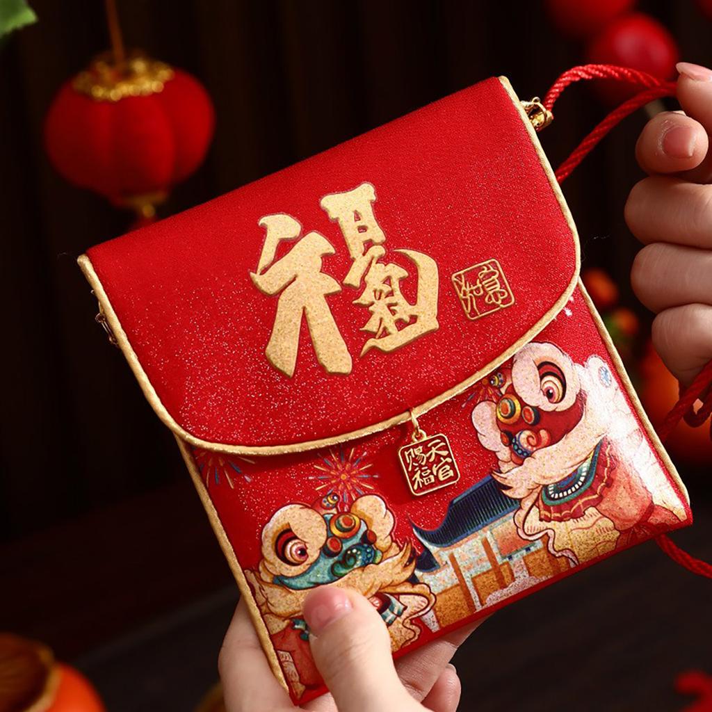 2026 Cloth Embroidery Red Packets Chinese New Year Cash Gift Bags Cartoon Horse Blessing Lucky Red Envelope for Spring Festival