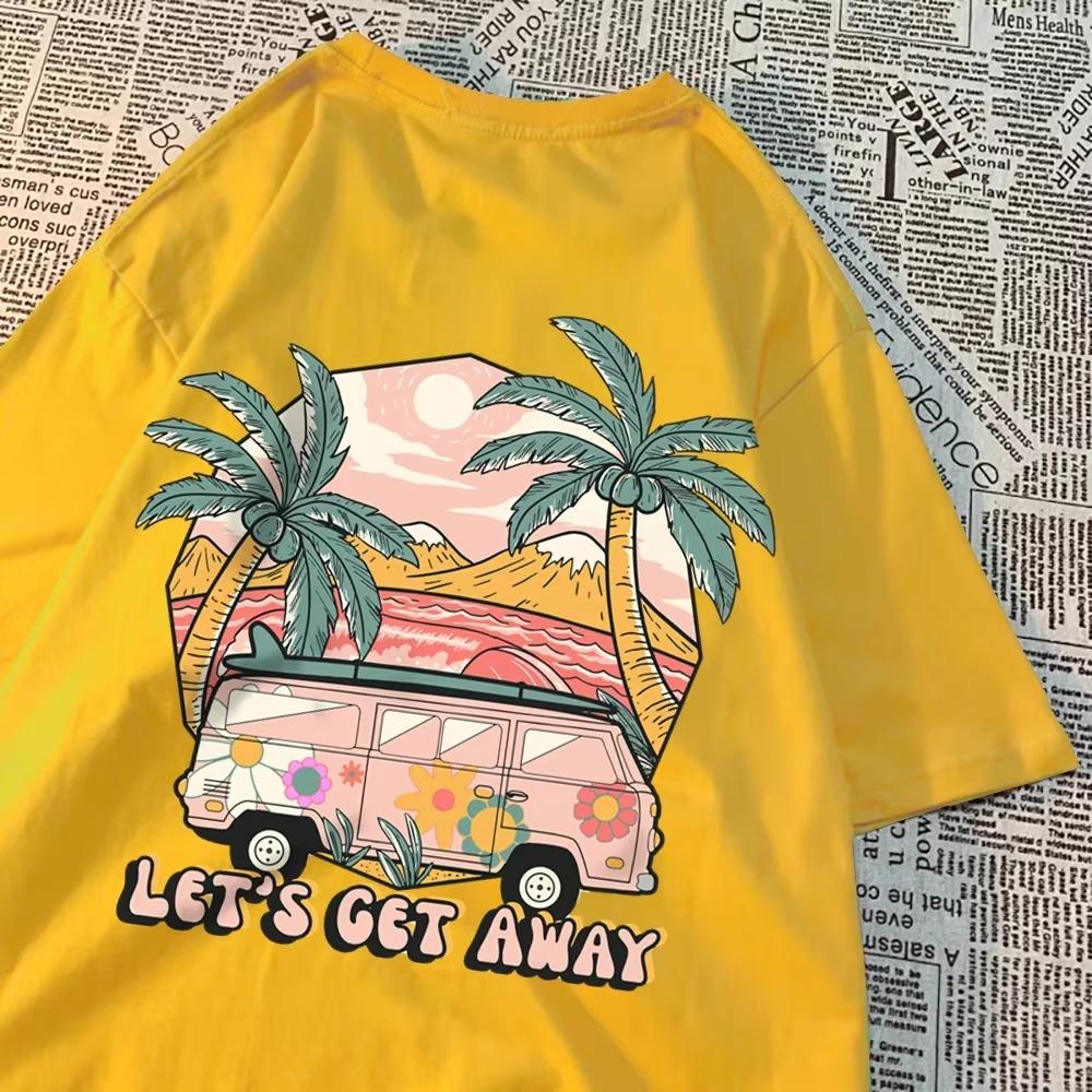 

Давайте уедем, поедем на автобусе, поедем в отпуск, напечатанные мужские футболки Harajuku, дышащая футболка, летняя одежда, модная свободная футболка XXXXXL жёлтый