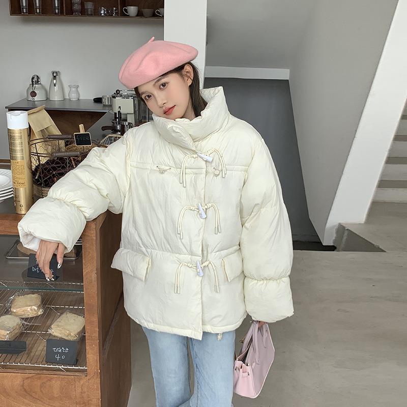 Stand-up collar down cotton clothes women's short new loose horn buckle cotton clothes bread clothes jacket
