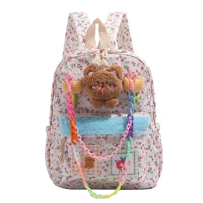 Soft Cute Backpack Bear Campus Floral Backpack Schoolbag Girl