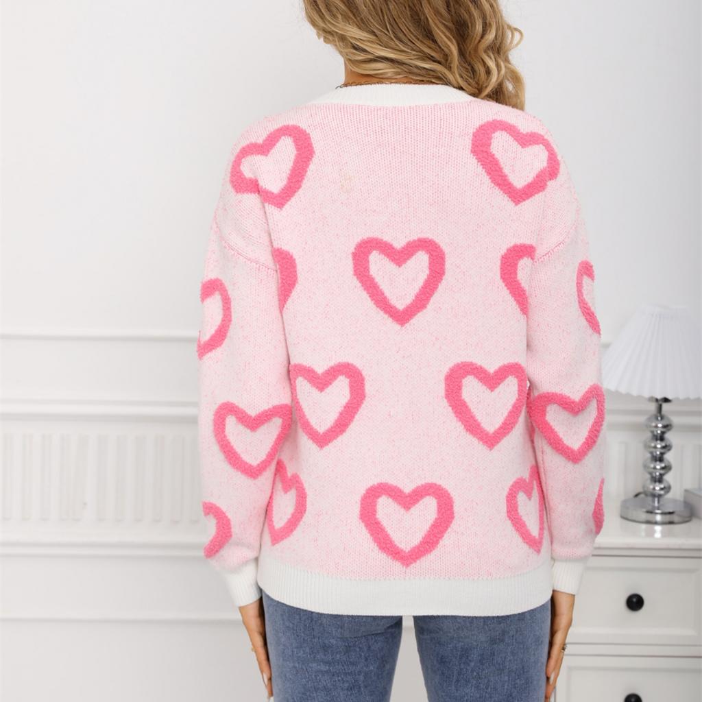 Ladies' Fashionable Heart-shaped Sweater, Loose And Versatile Valentine's Day Knitted Pullover Sweater