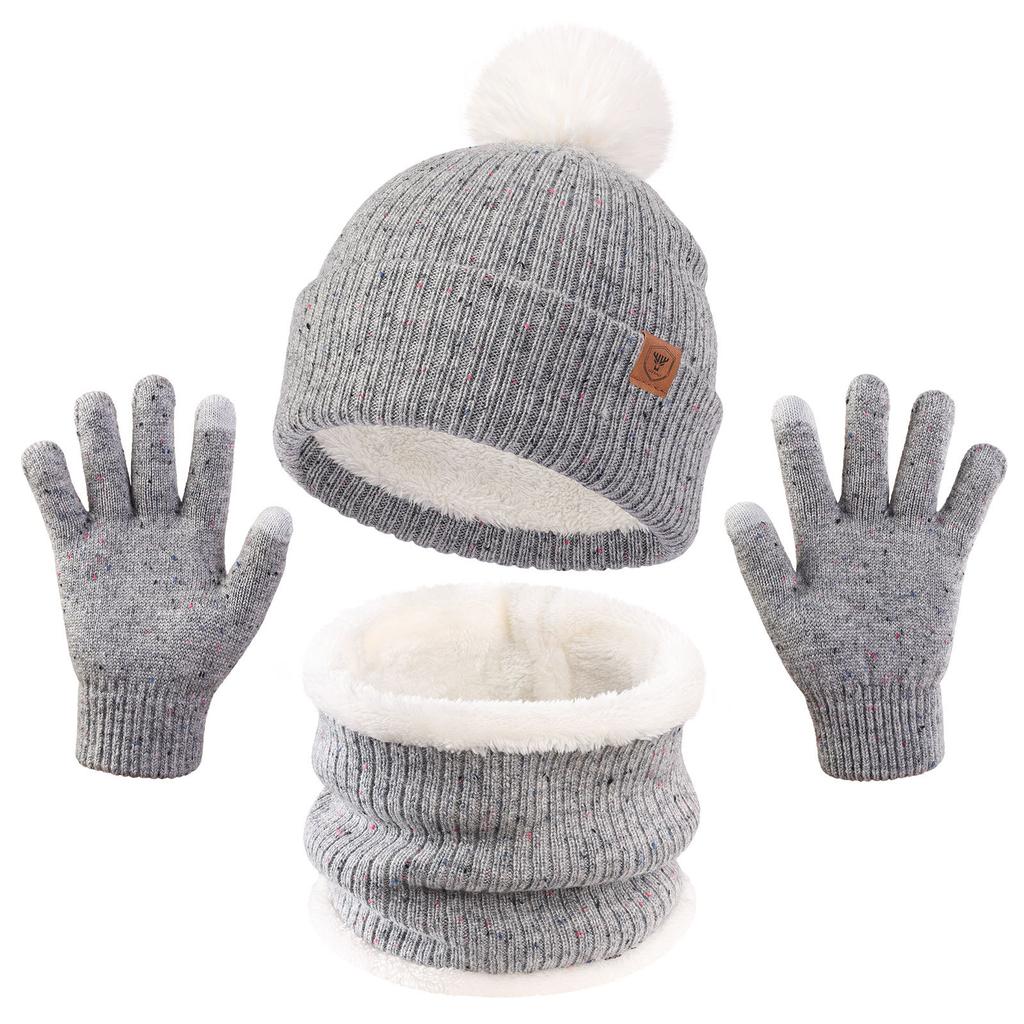 Children's Hat Scarf Gloves Three Piece Set Northern Winter Double Layer Cold Proof Knitted Hat Boys and Girls Scarves Three Piece Set
