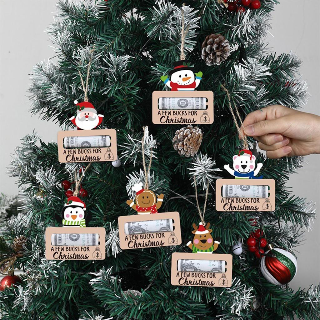 Cash Holder Decoration Hangable Wooden Christmas Money Card Holder Pendant For Family Friends Kids Couples Daughter Son Wall