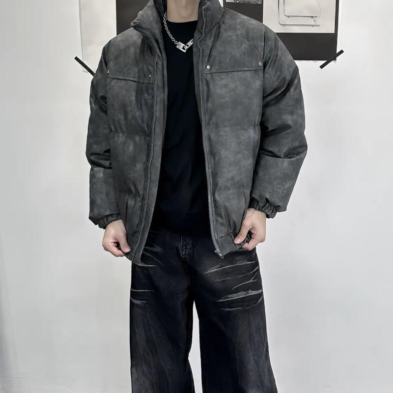 Men s Winter Patchwork Cotton Jacket – Trendy, Warm, Loose Fit with Stand-up Collar XL серый