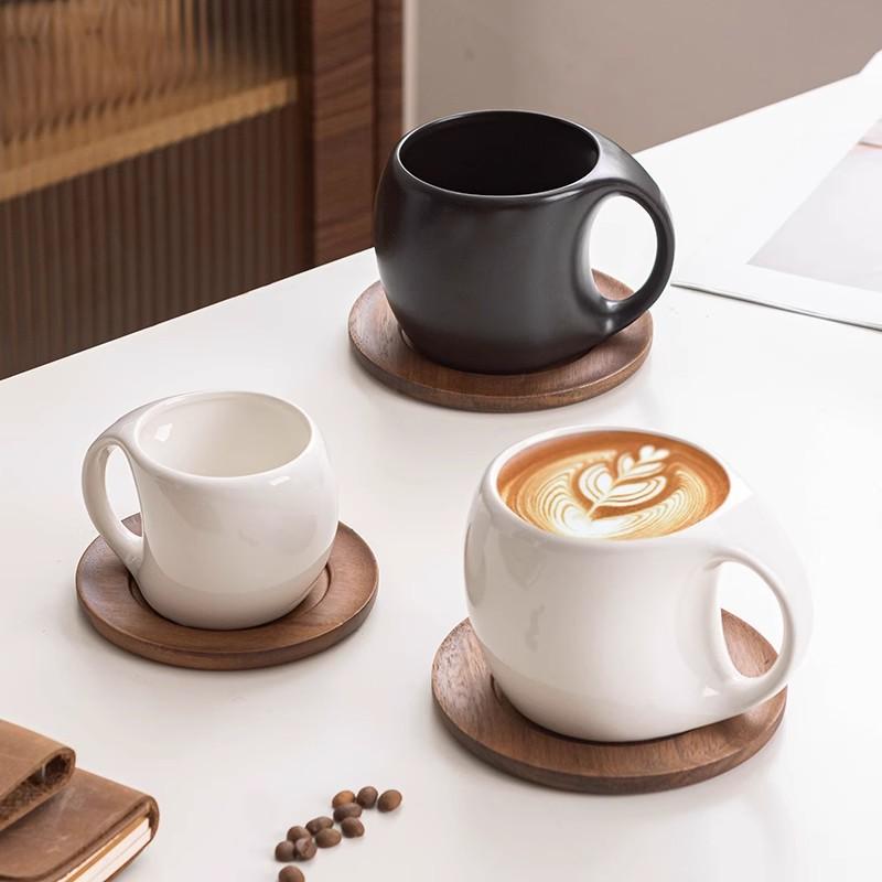 Ceramic coffee cup plate set Tea mug High end exquisite American latte coffee cups Oat Breakfast Drinking Glass Drinkware mug