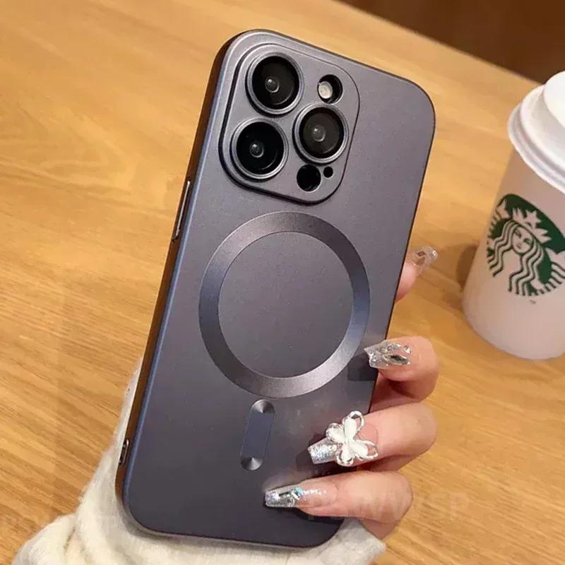 Luxury For Magsafe Wireless Charging Phone Case For iPhone 16 15 14 13 12 11 Pro Max 16 Plus Magnetic Lens Protector Matte Cover