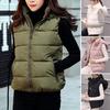 Chaleco sin mangas con cuello levantado y bolsillos inclinados con cremallera, abrigo para mujer, gorro extraíble liso de invierno, chaleco acolchado de algodón cálido, prendas de vestir exteriores