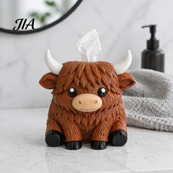 Bathroom Vanity Napkin Storage Simulated Highland Yak Tissue Box, Cute Decorative Paper Dispenser, Waterproof Durable Petg Material Case Matte