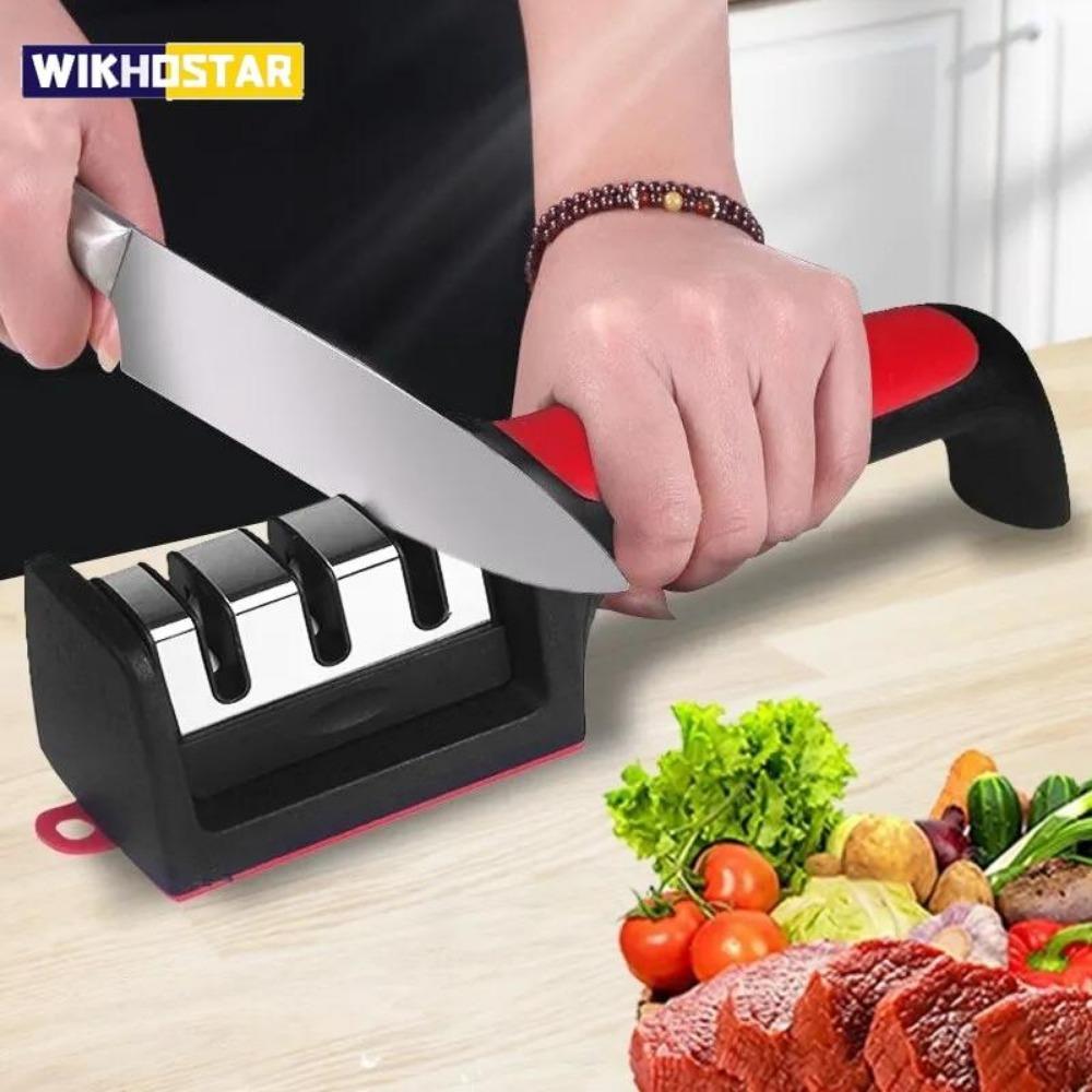 1PC Kitchen 3-Segment Knife Sharpener Household Multi-Functional Hand-Held Three-Purpose Black Sharpening Stone