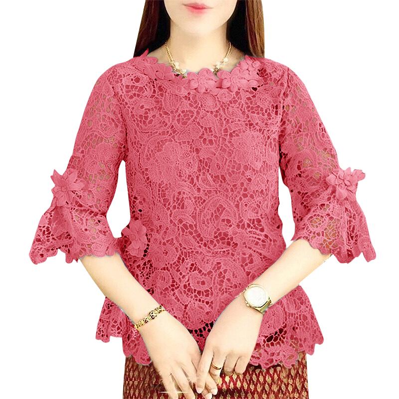 

ZANZEA Женская повседневная блузка с круглым вырезом и рукавами 3/4, кружевная вставка 5XL