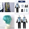 Hatsune Miku Vocaloid Classic Pu Cosplay Heren Shirt Stropdas Broek Pruik Set Voor Feesten Kerst