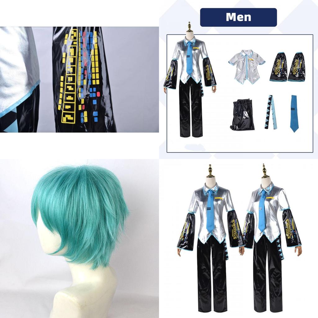 Hatsune Miku Vocaloid Classic Pu Cosplay Heren Shirt Stropdas Broek Pruik Set Voor Feesten Kerst