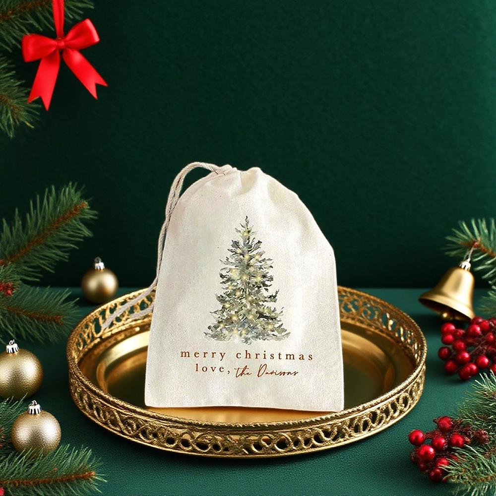 Custom 5Pcs Christmas Tree Favor Bag Christmas Party Decor Supplies Holiday Hangover Kit Drawstring Treat Bag Santa Sacks Gift